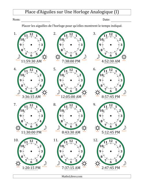 Place d'Aiguiles sur Une Horloge Analogique utilisant le système horaire sur 12 heures avec 15 Secondes d'Intervalle (12 Horloges) (I)