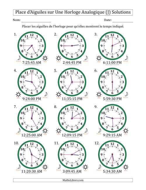 Place d'Aiguiles sur Une Horloge Analogique utilisant le système horaire sur 12 heures avec 15 Secondes d'Intervalle (12 Horloges) (J) page 2