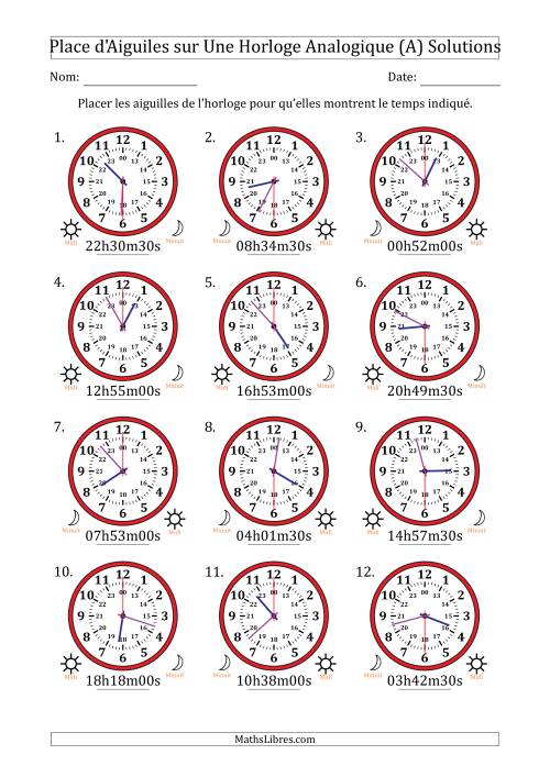 Place d'Aiguiles sur Une Horloge Analogique utilisant le système horaire sur 24 heures avec 30 Secondes d'Intervalle (12 Horloges) (Tout) page 2