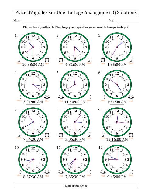 Place d'Aiguiles sur Une Horloge Analogique utilisant le système horaire sur 12 heures avec 30 Secondes d'Intervalle (12 Horloges) (B) page 2