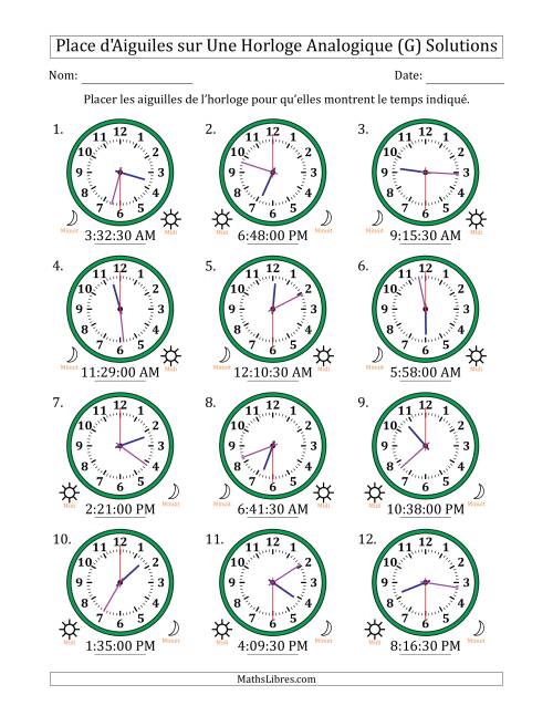 Place d'Aiguiles sur Une Horloge Analogique utilisant le système horaire sur 12 heures avec 30 Secondes d'Intervalle (12 Horloges) (G) page 2