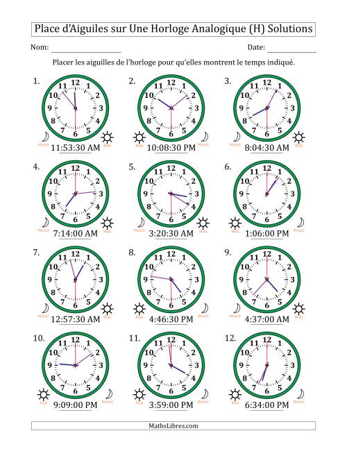 Place d'Aiguiles sur Une Horloge Analogique utilisant le système horaire sur 12 heures avec 30 Secondes d'Intervalle (12 Horloges) (H) page 2
