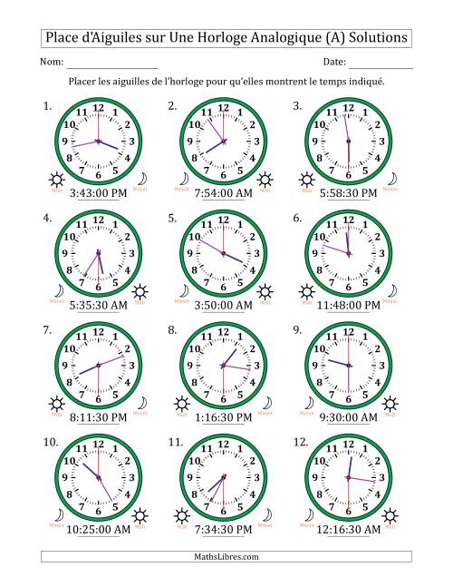 Place d'Aiguiles sur Une Horloge Analogique utilisant le système horaire sur 12 heures avec 30 Secondes d'Intervalle (12 Horloges) (Tout) page 2
