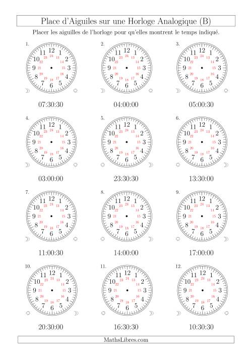 Place d'Aiguiles sur Une Horloge Analogique avec 60 Minutes & Secondes d'Intervalle (12 Horloges) (B)