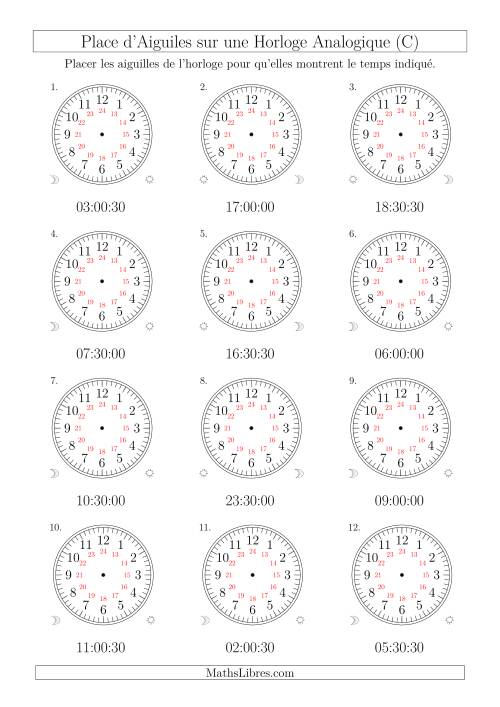 Place d'Aiguiles sur Une Horloge Analogique avec 60 Minutes & Secondes d'Intervalle (12 Horloges) (C)