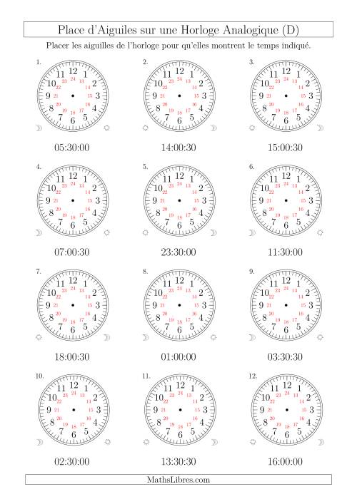 Place d'Aiguiles sur Une Horloge Analogique avec 60 Minutes & Secondes d'Intervalle (12 Horloges) (D)