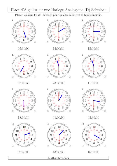 Place d'Aiguiles sur Une Horloge Analogique avec 60 Minutes & Secondes d'Intervalle (12 Horloges) (D) page 2