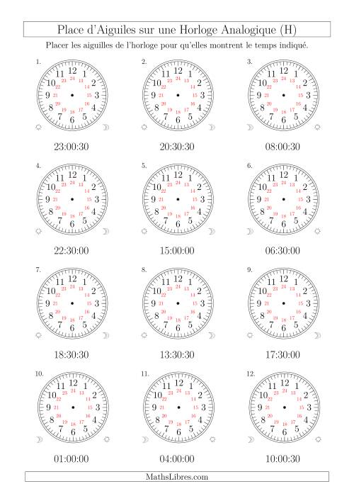 Place d'Aiguiles sur Une Horloge Analogique avec 60 Minutes & Secondes d'Intervalle (12 Horloges) (H)