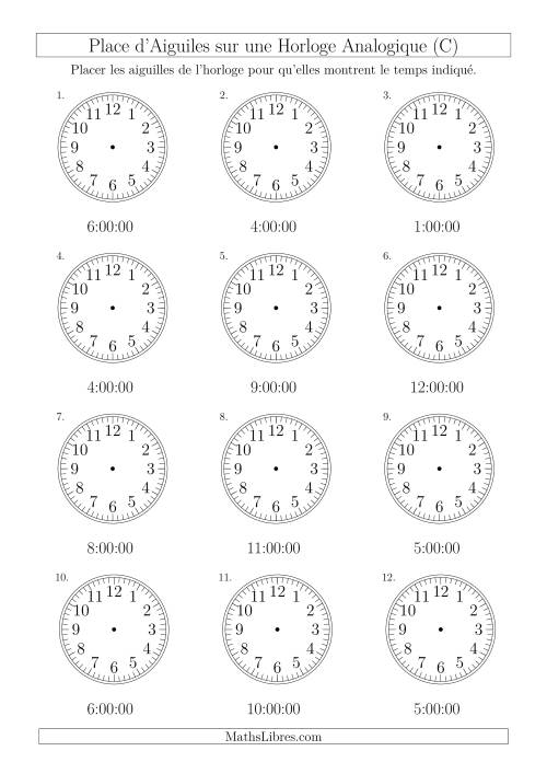 Place d'Aiguiles sur Une Horloge Analogique avec 60 Minutes  & Secondes d'Intervalle (12 Horloges) (C)