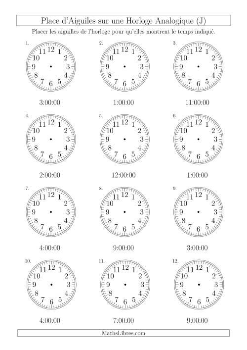Place d'Aiguiles sur Une Horloge Analogique avec 60 Minutes  & Secondes d'Intervalle (12 Horloges) (J)