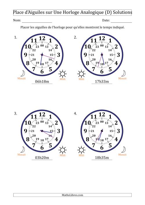 Place d'Aiguiles sur Une Horloge Analogique utilisant le système horaire sur 24 heures avec 1 Minutes d'Intervalle (4 Horloges) (D) page 2