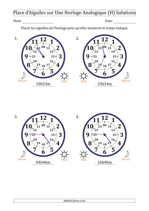 Place d'Aiguiles sur Une Horloge Analogique utilisant le système horaire sur 24 heures avec 1 Minutes d'Intervalle (4 Horloges) (H) page 2