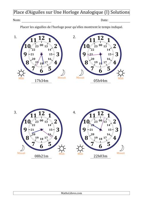 Place d'Aiguiles sur Une Horloge Analogique utilisant le système horaire sur 24 heures avec 1 Minutes d'Intervalle (4 Horloges) (I) page 2