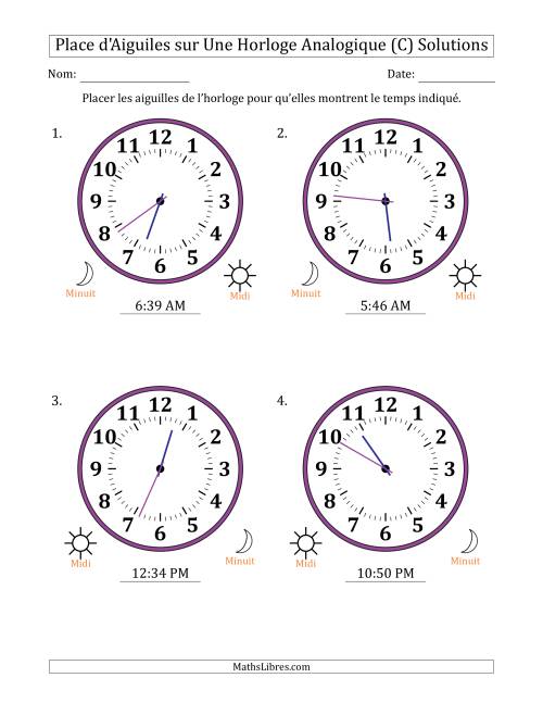Place d'Aiguiles sur Une Horloge Analogique utilisant le système horaire sur 12 heures avec 1 Minutes d'Intervalle (4 Horloges) (C) page 2