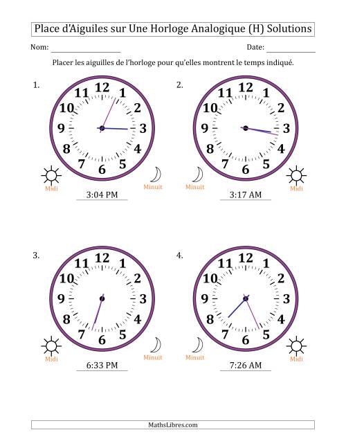 Place d'Aiguiles sur Une Horloge Analogique utilisant le système horaire sur 12 heures avec 1 Minutes d'Intervalle (4 Horloges) (H) page 2