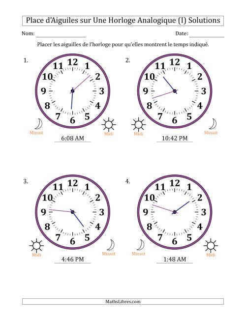 Place d'Aiguiles sur Une Horloge Analogique utilisant le système horaire sur 12 heures avec 1 Minutes d'Intervalle (4 Horloges) (I) page 2