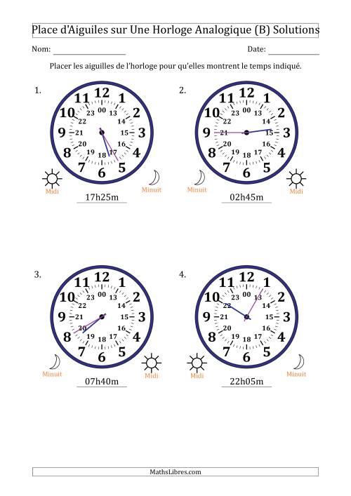 Place d'Aiguiles sur Une Horloge Analogique utilisant le système horaire sur 24 heures avec 5 Minutes d'Intervalle (4 Horloges) (B) page 2