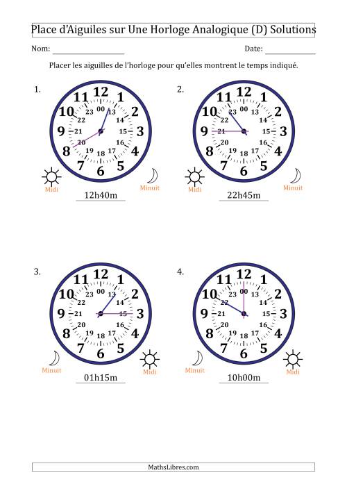Place d'Aiguiles sur Une Horloge Analogique utilisant le système horaire sur 24 heures avec 5 Minutes d'Intervalle (4 Horloges) (D) page 2