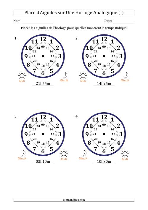 Place d'Aiguiles sur Une Horloge Analogique utilisant le système horaire sur 24 heures avec 5 Minutes d'Intervalle (4 Horloges) (I)