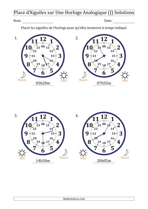 Place d'Aiguiles sur Une Horloge Analogique utilisant le système horaire sur 24 heures avec 5 Minutes d'Intervalle (4 Horloges) (J) page 2