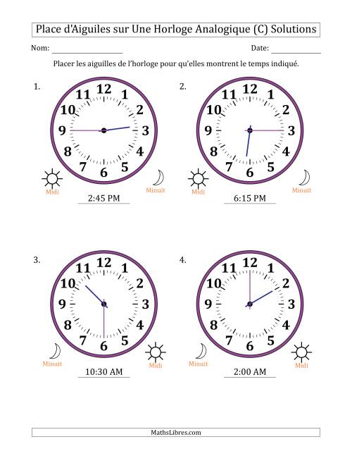 Place d'Aiguiles sur Une Horloge Analogique utilisant le système horaire sur 12 heures avec 5 Minutes d'Intervalle (4 Horloges) (C) page 2