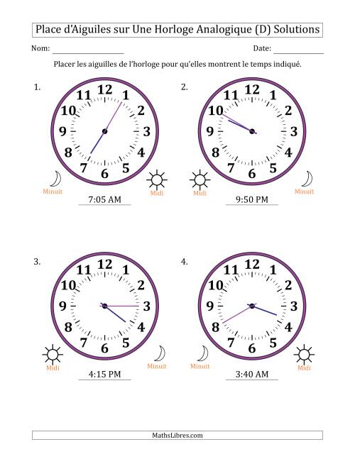 Place d'Aiguiles sur Une Horloge Analogique utilisant le système horaire sur 12 heures avec 5 Minutes d'Intervalle (4 Horloges) (D) page 2