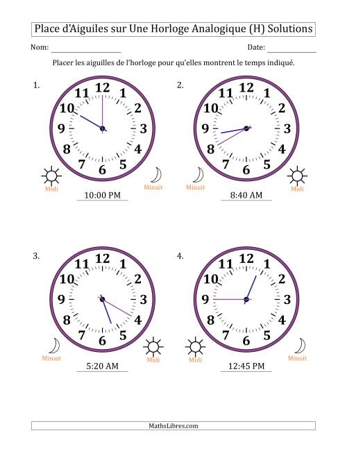 Place d'Aiguiles sur Une Horloge Analogique utilisant le système horaire sur 12 heures avec 5 Minutes d'Intervalle (4 Horloges) (H) page 2