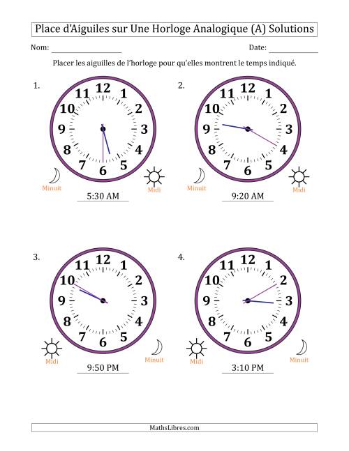 Place d'Aiguiles sur Une Horloge Analogique utilisant le système horaire sur 12 heures avec 5 Minutes d'Intervalle (4 Horloges) (Tout) page 2