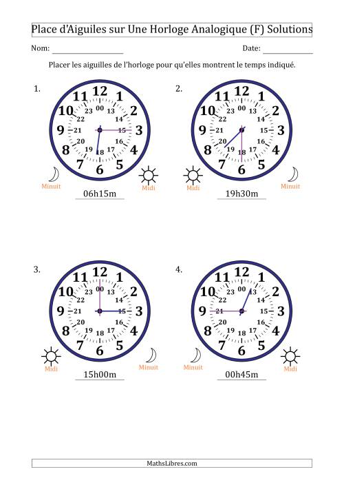 Place d'Aiguiles sur Une Horloge Analogique utilisant le système horaire sur 24 heures avec 15 Minutes d'Intervalle (4 Horloges) (F) page 2