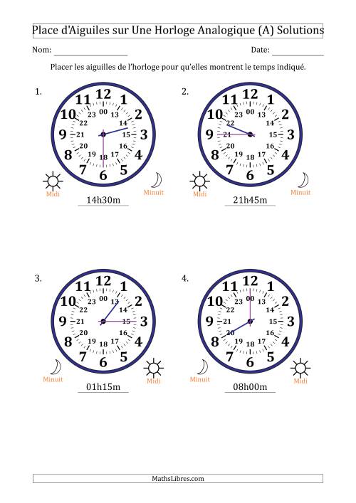 Place d'Aiguiles sur Une Horloge Analogique utilisant le système horaire sur 24 heures avec 15 Minutes d'Intervalle (4 Horloges) (Tout) page 2