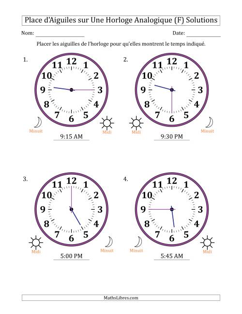 Place d'Aiguiles sur Une Horloge Analogique utilisant le système horaire sur 12 heures avec 15 Minutes d'Intervalle (4 Horloges) (F) page 2
