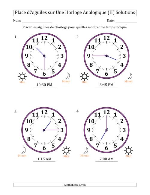 Place d'Aiguiles sur Une Horloge Analogique utilisant le système horaire sur 12 heures avec 15 Minutes d'Intervalle (4 Horloges) (H) page 2