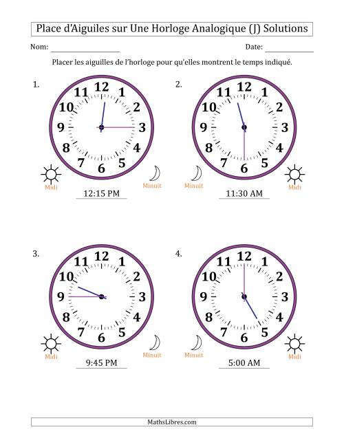 Place d'Aiguiles sur Une Horloge Analogique utilisant le système horaire sur 12 heures avec 15 Minutes d'Intervalle (4 Horloges) (J) page 2