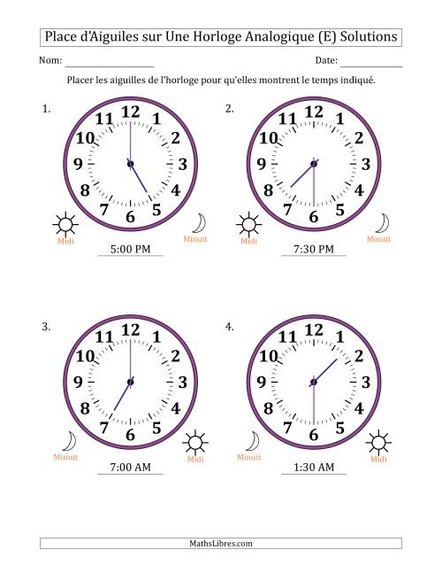 Place d'Aiguiles sur Une Horloge Analogique utilisant le système horaire sur 12 heures avec 30 Minutes d'Intervalle (4 Horloges) (E) page 2