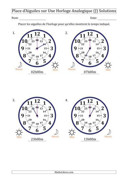 Place d'Aiguiles sur Une Horloge Analogique utilisant le système horaire sur 24 heures avec 1 Heures d'Intervalle (4 Horloges) (J) page 2