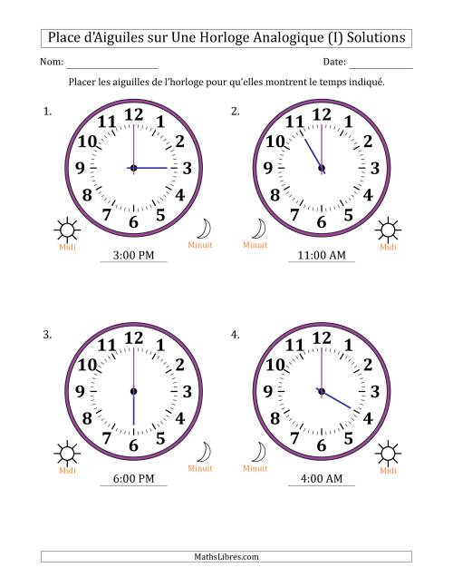 Place d'Aiguiles sur Une Horloge Analogique utilisant le système horaire sur 12 heures avec 1 Heures d'Intervalle (4 Horloges) (I) page 2