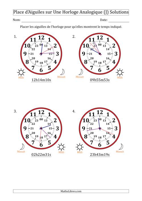Place d'Aiguiles sur Une Horloge Analogique utilisant le système horaire sur 24 heures avec 1 Secondes d'Intervalle (4 Horloges) (J) page 2