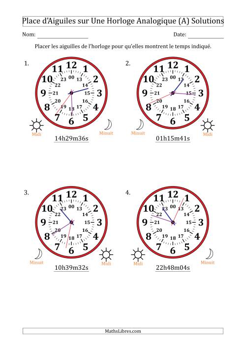 Place d'Aiguiles sur Une Horloge Analogique utilisant le système horaire sur 24 heures avec 1 Secondes d'Intervalle (4 Horloges) (Tout) page 2