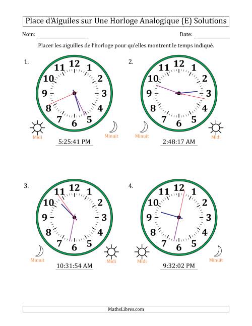 Place d'Aiguiles sur Une Horloge Analogique utilisant le système horaire sur 12 heures avec 1 Secondes d'Intervalle (4 Horloges) (E) page 2