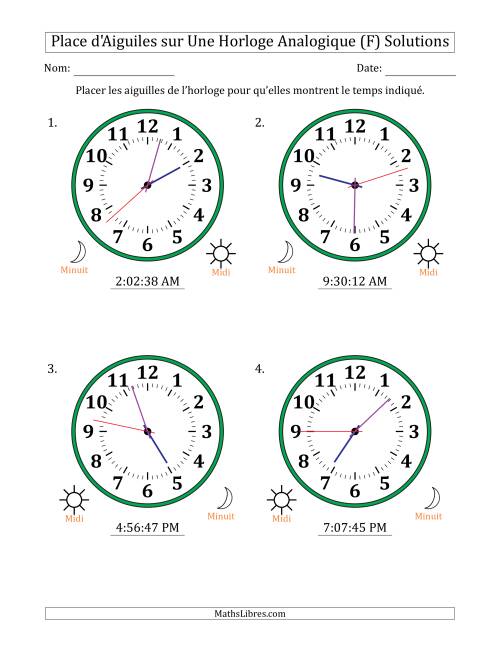 Place d'Aiguiles sur Une Horloge Analogique utilisant le système horaire sur 12 heures avec 1 Secondes d'Intervalle (4 Horloges) (F) page 2