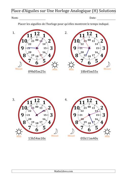 Place d'Aiguiles sur Une Horloge Analogique utilisant le système horaire sur 24 heures avec 5 Secondes d'Intervalle (4 Horloges) (H) page 2