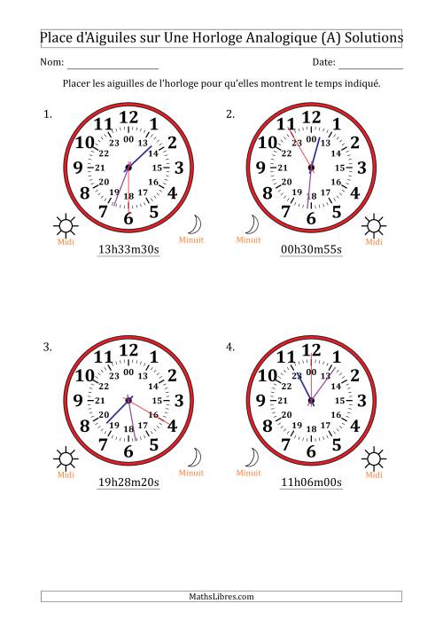 Place d'Aiguiles sur Une Horloge Analogique utilisant le système horaire sur 24 heures avec 5 Secondes d'Intervalle (4 Horloges) (Tout) page 2