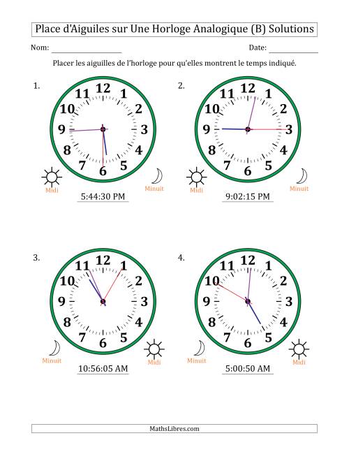 Place d'Aiguiles sur Une Horloge Analogique utilisant le système horaire sur 12 heures avec 5 Secondes d'Intervalle (4 Horloges) (B) page 2