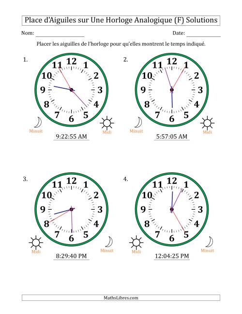 Place d'Aiguiles sur Une Horloge Analogique utilisant le système horaire sur 12 heures avec 5 Secondes d'Intervalle (4 Horloges) (F) page 2