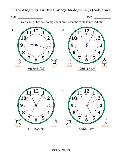 Place d'Aiguiles sur Une Horloge Analogique utilisant le système horaire sur 12 heures avec 5 Secondes d'Intervalle (4 Horloges) (Tout) page 2