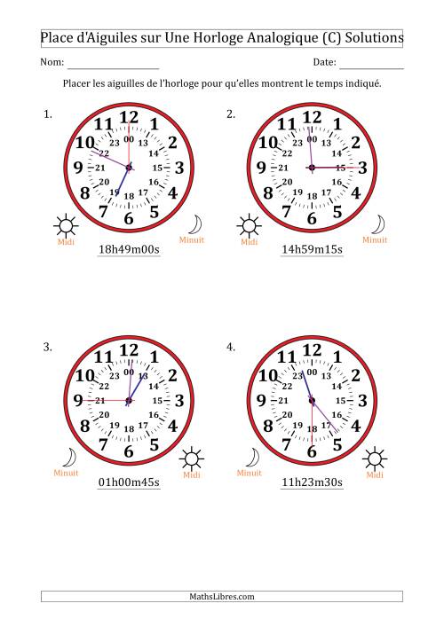 Place d'Aiguiles sur Une Horloge Analogique utilisant le système horaire sur 24 heures avec 15 Secondes d'Intervalle (4 Horloges) (C) page 2
