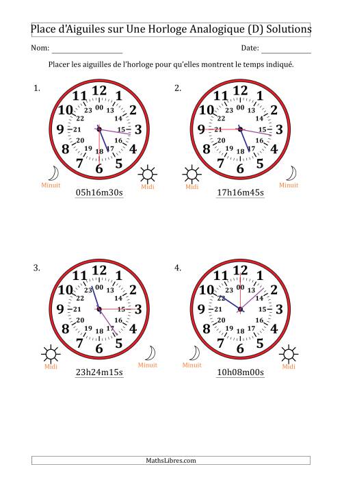 Place d'Aiguiles sur Une Horloge Analogique utilisant le système horaire sur 24 heures avec 15 Secondes d'Intervalle (4 Horloges) (D) page 2