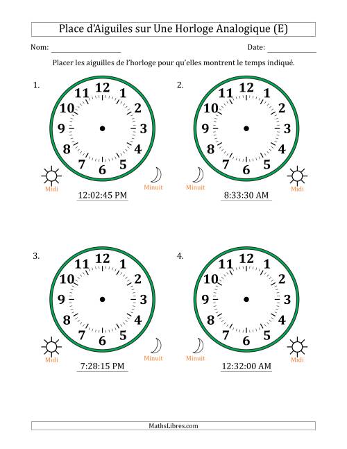 Place d'Aiguiles sur Une Horloge Analogique utilisant le système horaire sur 12 heures avec 15 Secondes d'Intervalle (4 Horloges) (E)