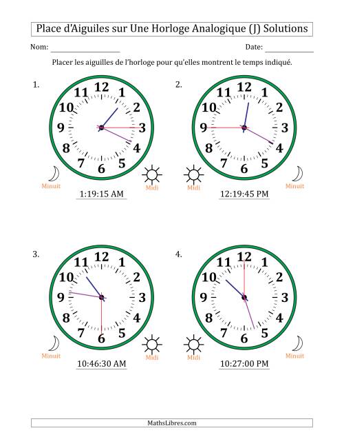 Place d'Aiguiles sur Une Horloge Analogique utilisant le système horaire sur 12 heures avec 15 Secondes d'Intervalle (4 Horloges) (J) page 2