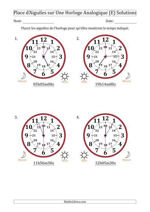 Place d'Aiguiles sur Une Horloge Analogique utilisant le système horaire sur 24 heures avec 30 Secondes d'Intervalle (4 Horloges) (E) page 2
